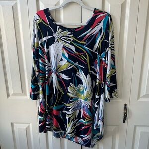 Clara Sun Woo Women’s Size Large Floral Print 3/4 Sleeve Tunic Asymmetric Hem